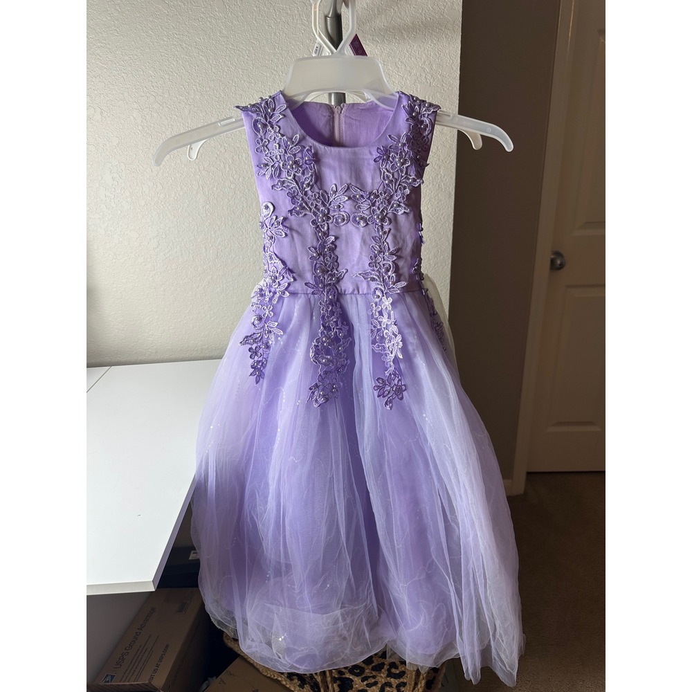 Lilac Tulle / Lace /Pearl /Sequin Flower Girl Dress